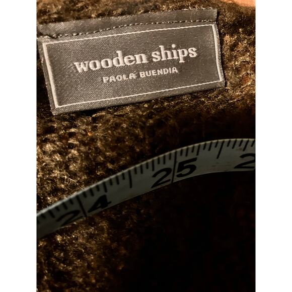 WOODEN SHIPS Oversized Green V-Neck WOOL MOHAIR BLEND Beach Sweater M/L Bohemian - Picture 4 of 5